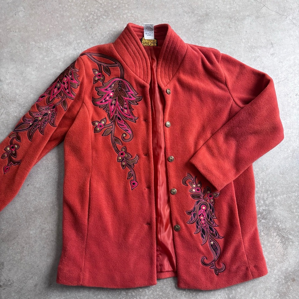 Bob Mackie wearables art embroidered fleece